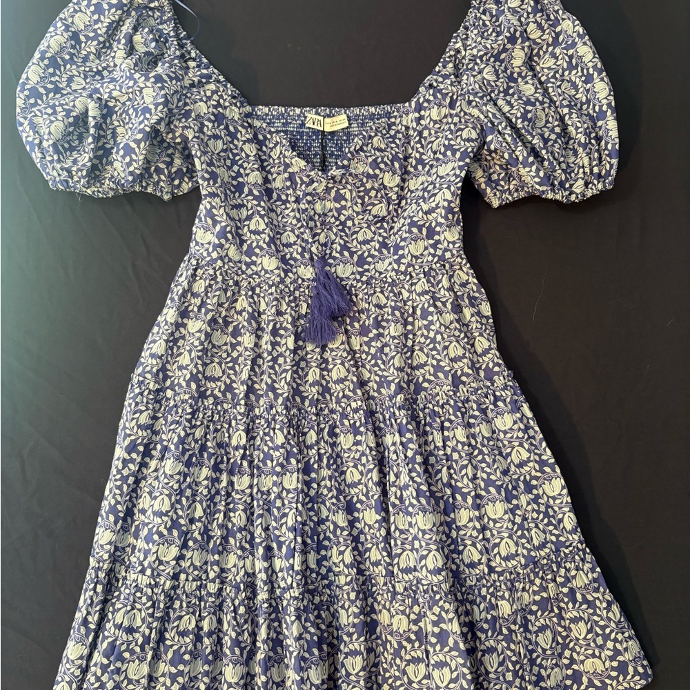 Zara Blue and Cream Floral Dress